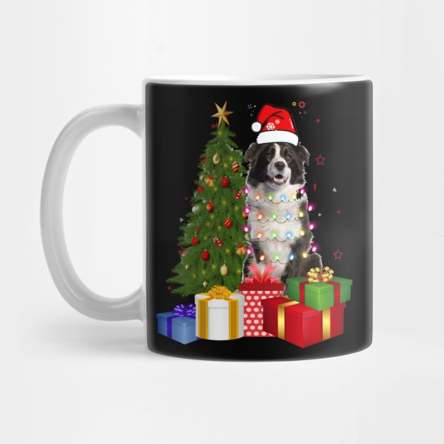 Border Collie Christmas Tree Santa Hat Funny Xmas Gift Dog T-Shirt by CoolTees